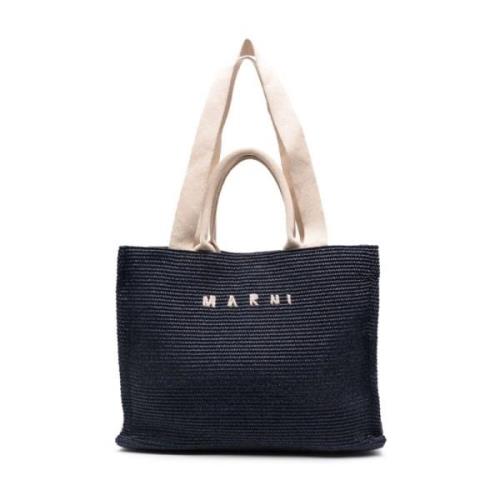 Blauw/Beige Raffia Tote Tas Marni , Blue , Heren