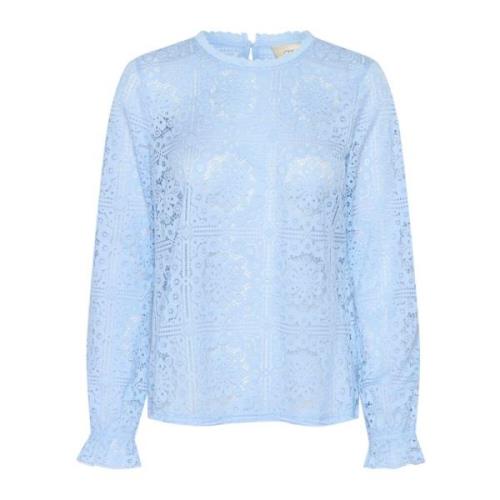 Kanten Blouse Placid Blue Cream , Blue , Dames