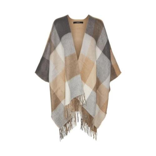 Geruite Poncho in Tiger Eye Kleuren Vero Moda , Multicolor , Dames