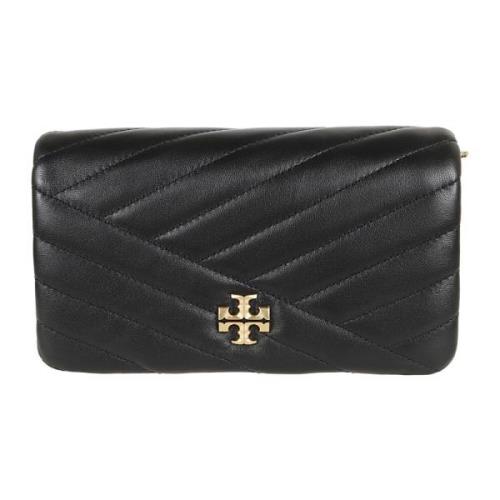 Zwarte Chevron Chain Portemonnee Tory Burch , Black , Dames