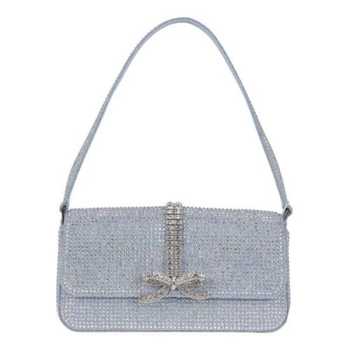 Denim Baguette Tas met Strass Self Portrait , Blue , Dames