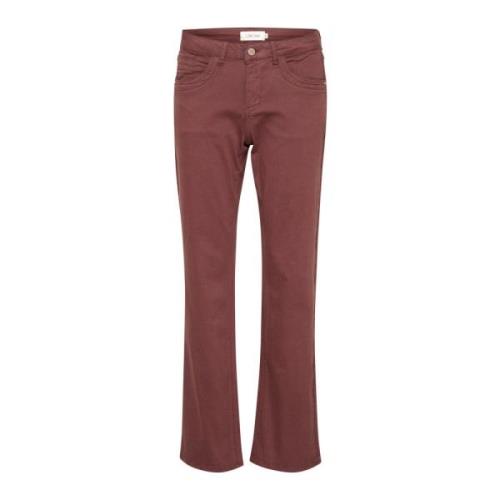 Straight Leg Twill Broek Rum Raisin Cream , Brown , Dames