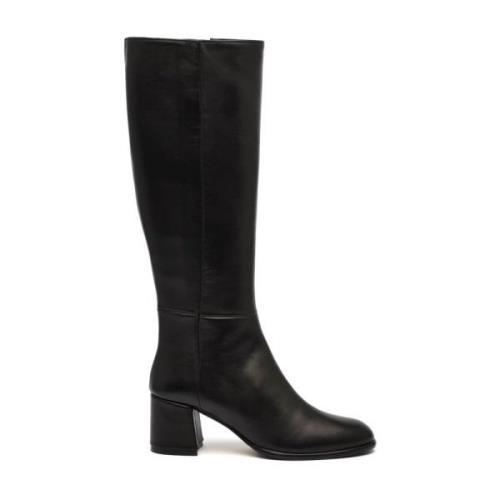 Zwarte Leren Laars met 6 cm hak L'arianna , Black , Dames