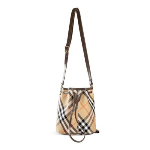 Trekkoord emmer tas met leren rand Burberry , Beige , Dames