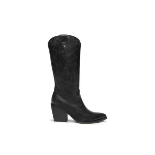 Zwarte leren Texaanse stijl laars Nerogiardini , Black , Dames