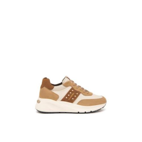 Amber-cream Sneakers van Suède en Leer Nerogiardini , Beige , Dames