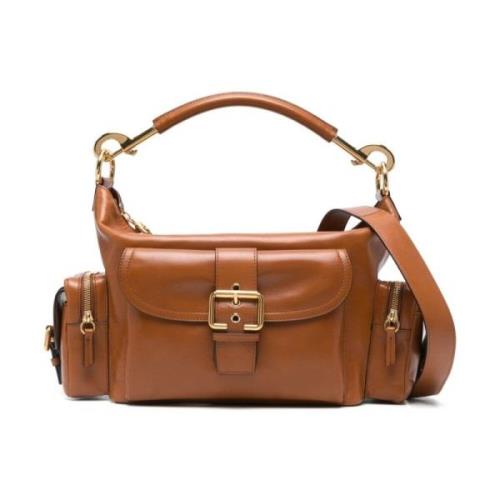 Bruine leren schoudertas met gouden hardware Chloé , Brown , Dames