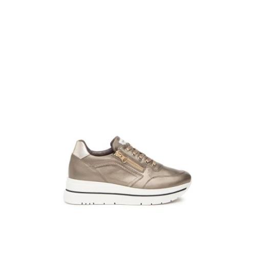 Bruine Leren Sneakers met Ritssluiting Nerogiardini , Brown , Dames