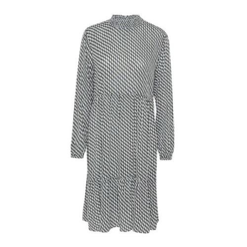 Jurk met Smock Hals en Golfprint Kaffe , Gray , Dames