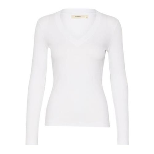 V-hals Lange Mouw Top Puur Wit InWear , White , Dames