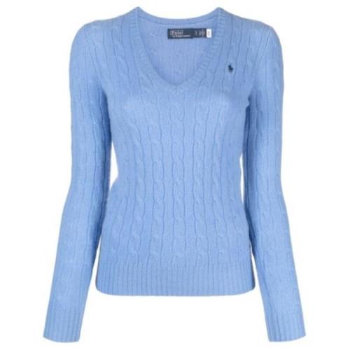 Dames V-hals Gebreide Trui met Polo Pony Motief Ralph Lauren , Blue , ...