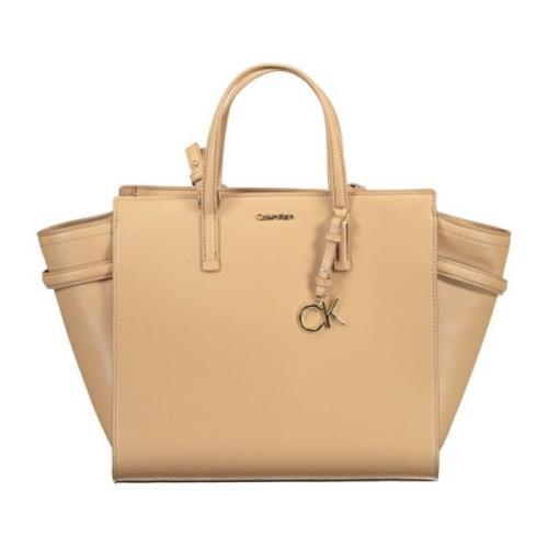 Beige Polyester Handtas met Contrasterende Details Calvin Klein , Beig...