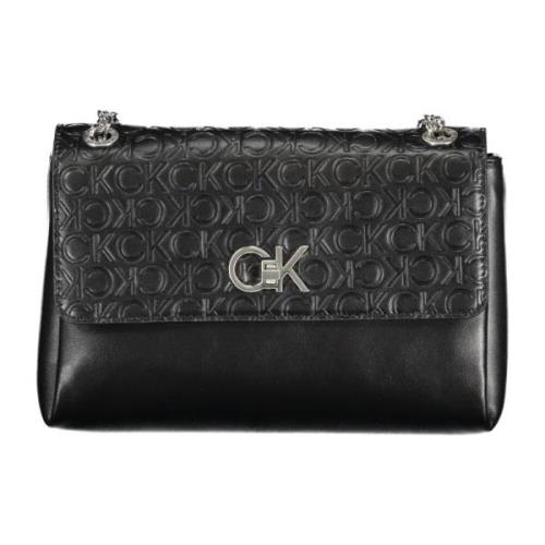 Zwarte Schoudertas met Kettinghandvatten Calvin Klein , Black , Dames