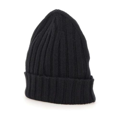 Zwarte Merinowol Beanie Hoed Filippo De Laurentiis , Black , Heren