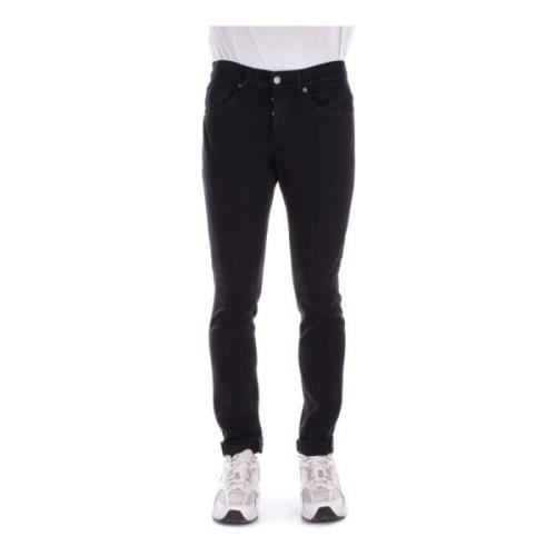 Zwarte Logo Broek met Knopen Dondup , Black , Heren