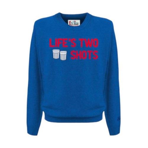 Blauwe Jacquard Crewneck Sweater MC2 Saint Barth , Blue , Dames