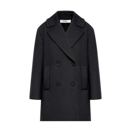 Zwarte Peacoat met Brede Revers Max Mara , Black , Dames