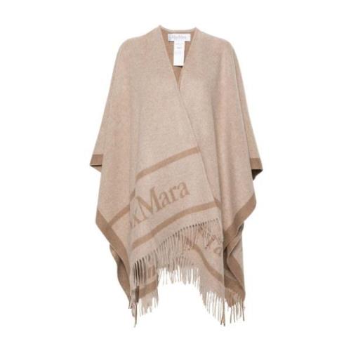 Beige Logo Jacquard Franje Poncho Max Mara , Beige , Dames