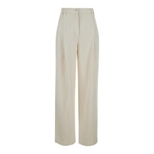 Witte Hoge Taille Broek Rechte Pijp Brunello Cucinelli , White , Dames