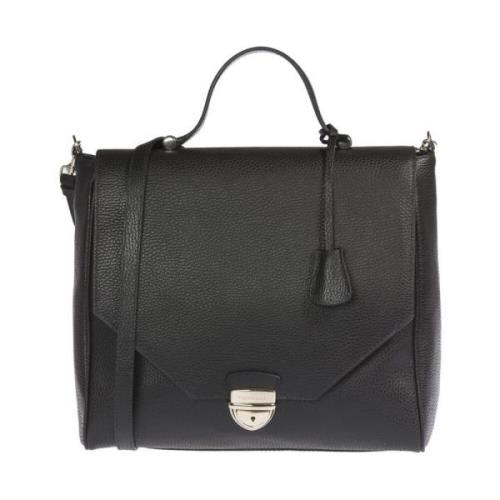 Leren handtas met metalen drukknoopsluiting Trussardi , Black , Dames