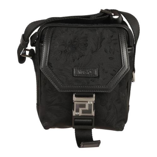 Barocco Messenger Fabric Nylon Tas Versace , Black , Heren