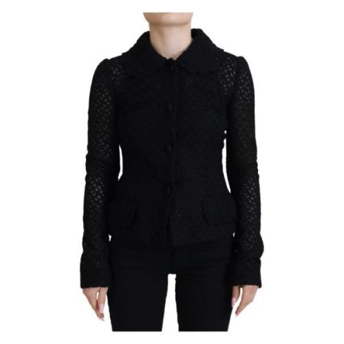 Elegante Zwarte Wollen Blend Button Down Jas Dolce & Gabbana , Black ,...