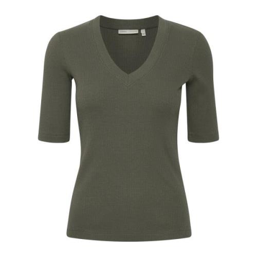 Groene V-hals T-shirt Beetle Stijl InWear , Green , Dames