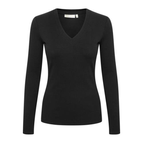 Zwarte V-hals Longsleeve Top InWear , Black , Dames