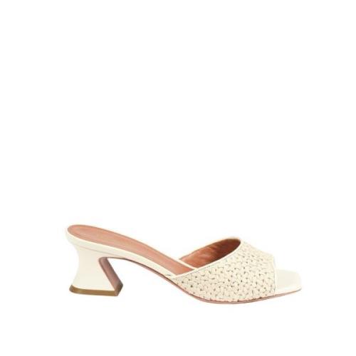 Vintage Peep-Toe Geweven Kalfsmuil Testoni , Beige , Dames