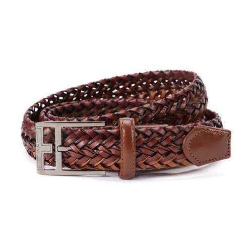 Multicolor geweven kalfsleren riem met 'T' logo Testoni , Brown , Unis...