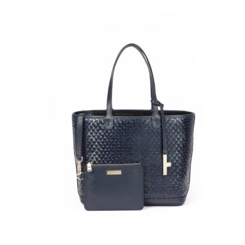 Geweven leren tote met clutch Testoni , Blue , Unisex