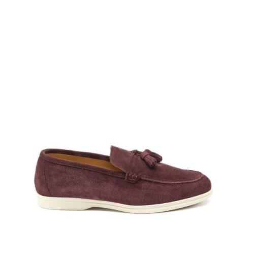 Suede Loafer met Tassels Testoni , Purple , Dames