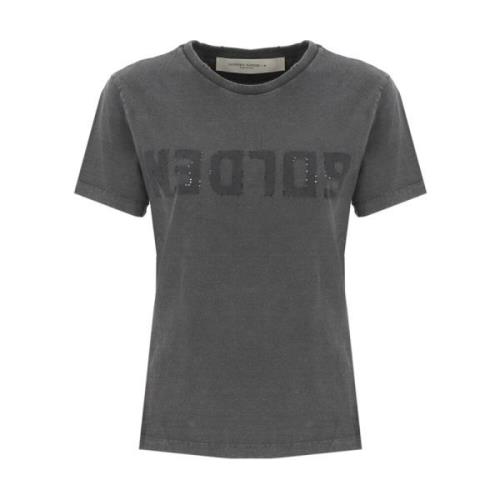 Grijze Katoenen Crewneck T-shirt met Logo Patch Golden Goose , Gray , ...