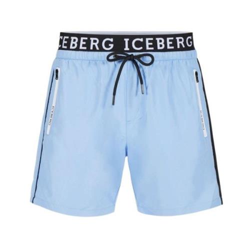 Logo Boxer Zwembroek met Trekkoord Taille Iceberg , Blue , Heren