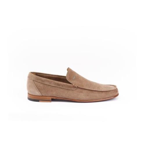 Suede Moccasin met T Metalen Ornament Testoni , Beige , Heren