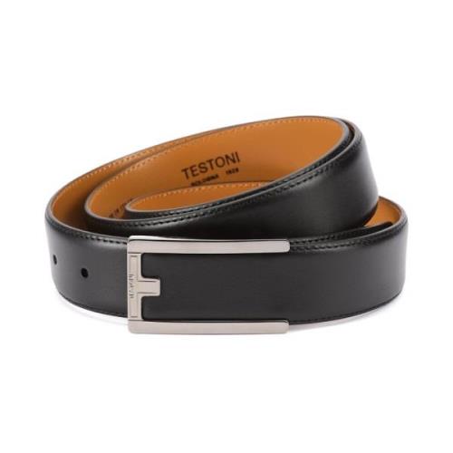 Minimalistisch 'T' Logo Kalfsleren Riem Testoni , Black , Unisex