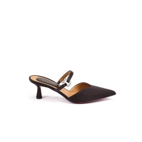 Satin Slingback met Juweel Hardware Testoni , Black , Dames