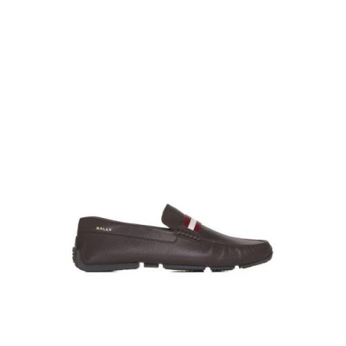 Grained Leather Slip-On Flat Shoes Bally , Brown , Heren