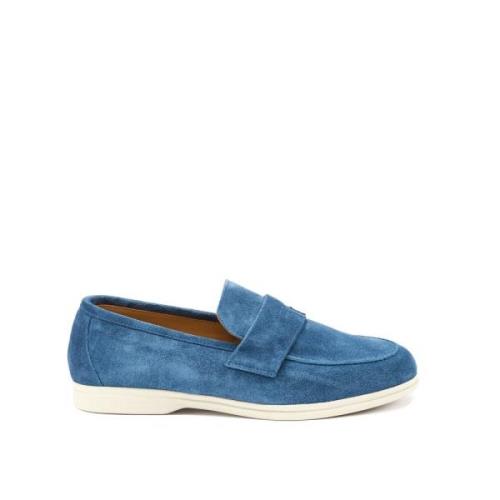 Minimal Loafer met Laser-Cut T Logo Testoni , Blue , Dames