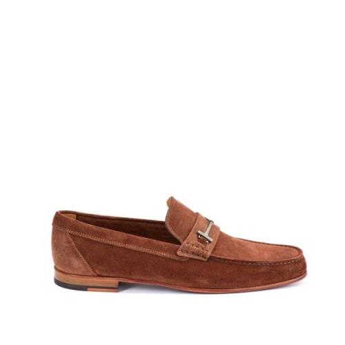 Suede Moccasin met T Metalen Ornament Testoni , Brown , Heren