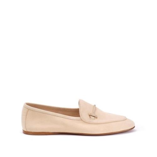 Suède Loafer met Aangepaste Horsebit Testoni , Beige , Dames