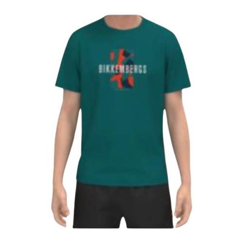 Heren Logo Print T-Shirt Bikkembergs , Green , Heren