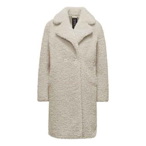 Krul-effect Sherpa Fleece Jas met Revers BomBoogie , Beige , Dames