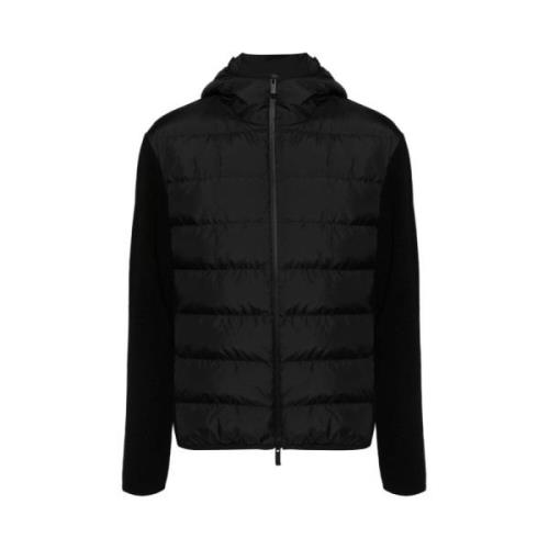 Gewatteerde Gebreide Hoodie Moncler , Black , Heren