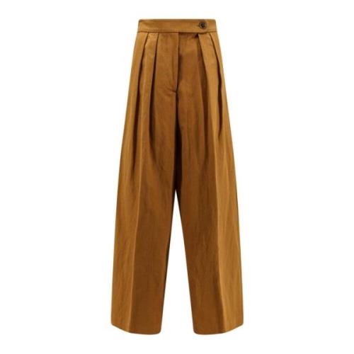 Katoen Linnen Wijde Pijp Broek Dries Van Noten , Brown , Dames