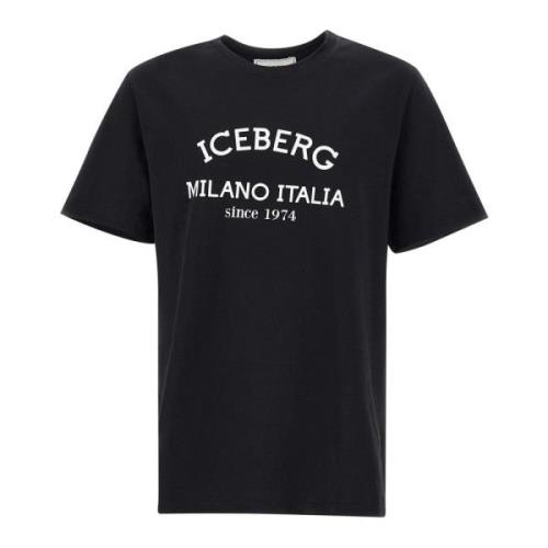 Zwart Crew Neck Logo Print T-shirt Iceberg , Black , Heren