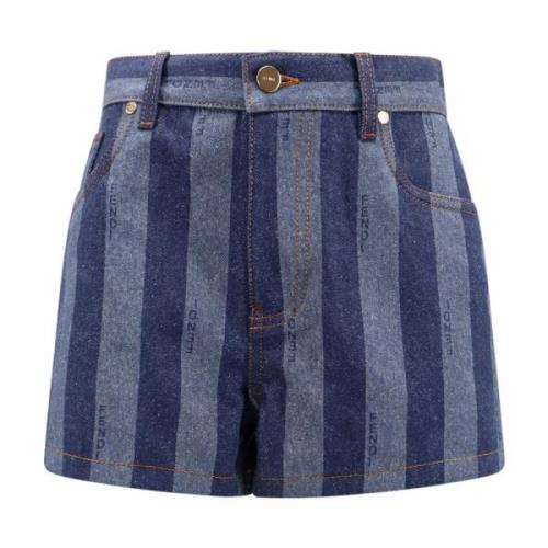 Denim Pequin Gestreepte Shorts Fendi , Blue , Dames