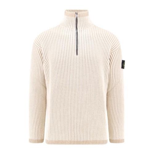 Geribbelde virgin wool half zip sweater Stone Island , Beige , Heren