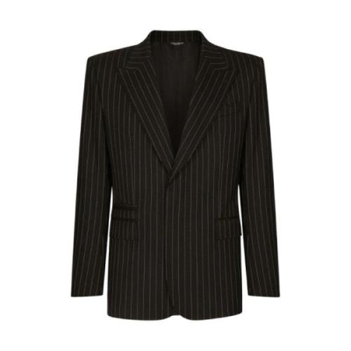 Gestreepte Wollen Blazer met Zijden Voering Dolce & Gabbana , Black , ...