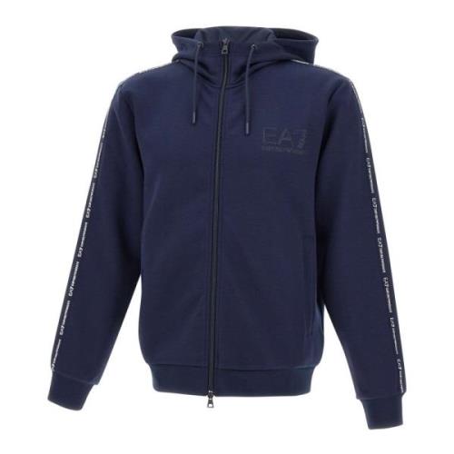 Blauwe Hoodie met Rits Emporio Armani EA7 , Blue , Heren